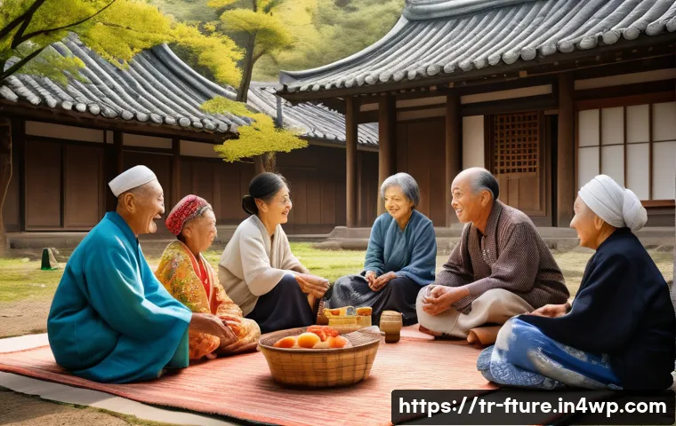 미래 불확실성에 대한 문화적 차이 - A vibrant scene depicting a collectivist culture, such as Turkey or Japan, focusing on a close-knit ...