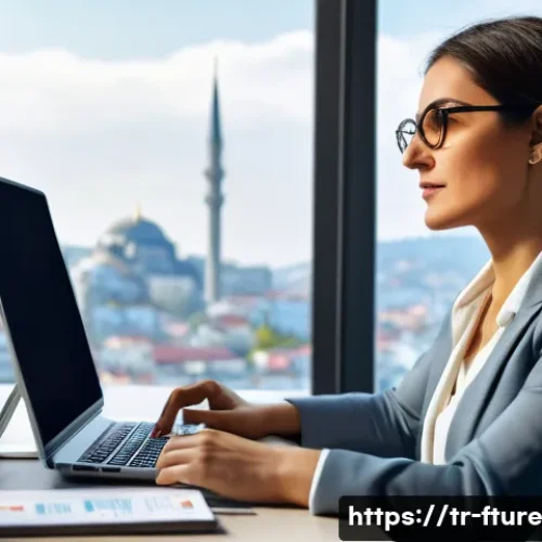 미래 불확실성 극복을 위한 실전 사례 - A professional Turkish businesswoman in her 30s practicing flexible thinking during an economic cris...