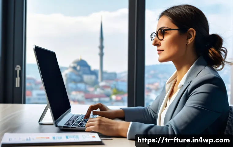 미래 불확실성 극복을 위한 실전 사례 - A professional Turkish businesswoman in her 30s practicing flexible thinking during an economic cris...